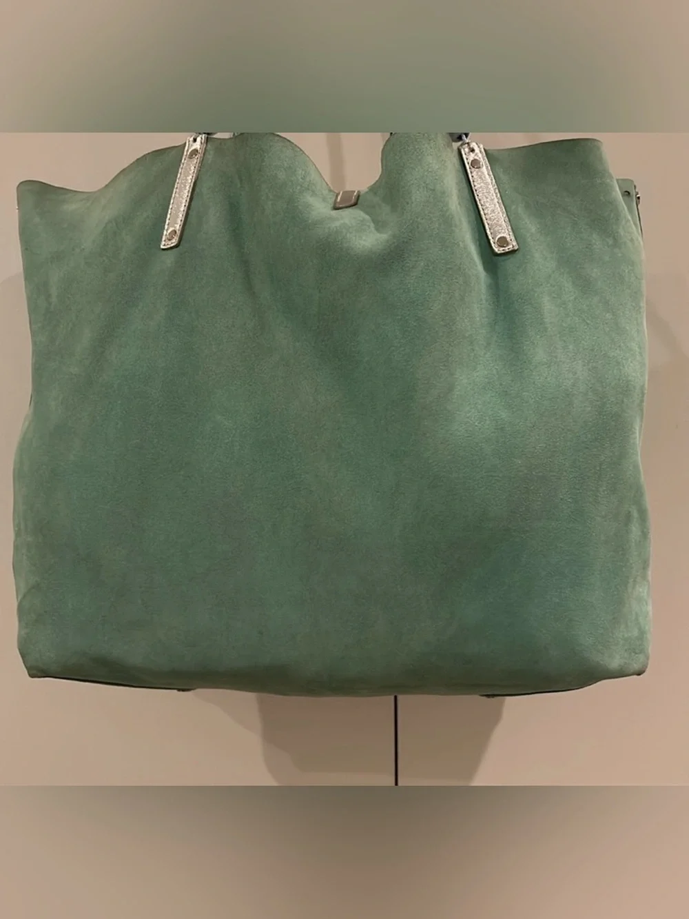 Tiffany & Co. Green Suede/Silver Metallic Reversible Tote with Silver Accents